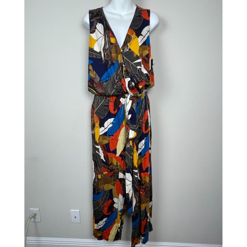 Susan Graver Surplice Jumpsuit Women's Sz 2X Maxi Pant Boho Jersey Belted